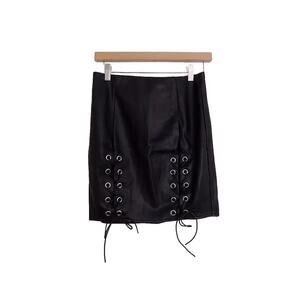 Tiger Mist black faux leather mini skirt size Small NWT lace up